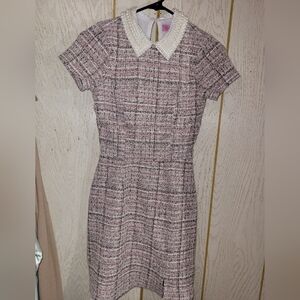 Miami Pink Tweed Mini Dress with Pearl Collar